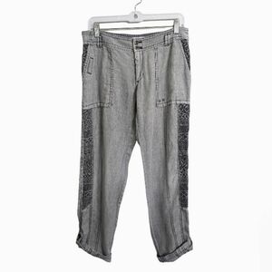 Hei Hei by Anthropologie 100% Linen Gray Washed Cargo Crop Pants Lace Details 27